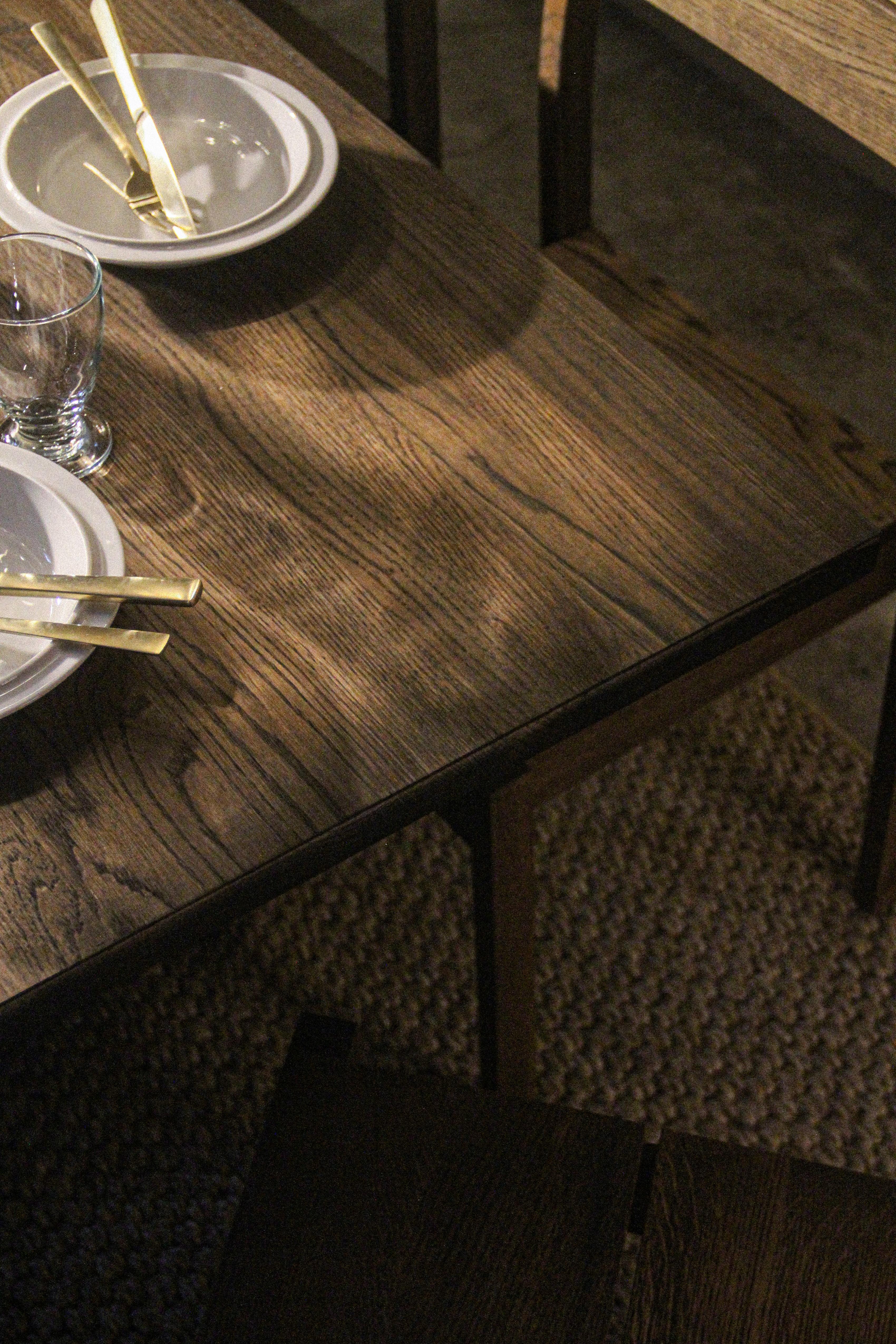 Métal Gaspard Dark Oak and Brass Dining Table 180 by Eberhart Furniture en vente