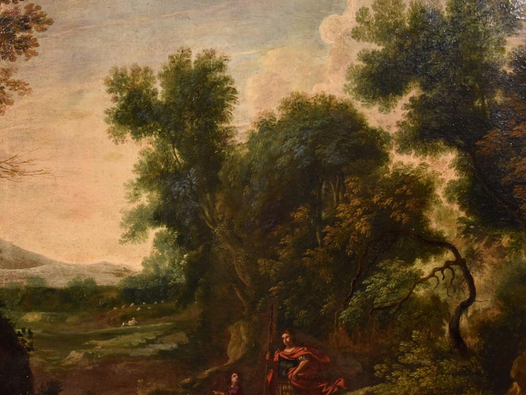 Dughet Woodland Landscape Old master Paint Oil on canvas 17th Century Italy Art For Sale 7