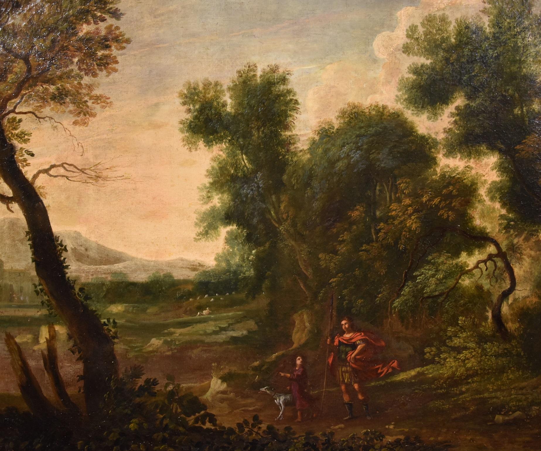 Dughet Woodland Landscape Old master Paint Oil on canvas 17th Century Italy Art For Sale 7