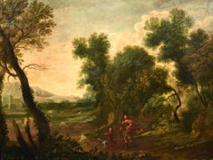 Dughet Woodland Landscape Old master Paint Oil on canvas 17th Century Italy Art