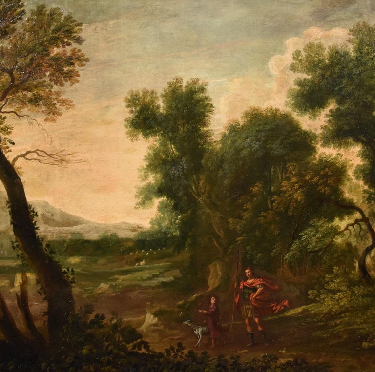 Dughet Woodland Landscape Old master Paint Oil on canvas 17th Century Italy Art For Sale 1