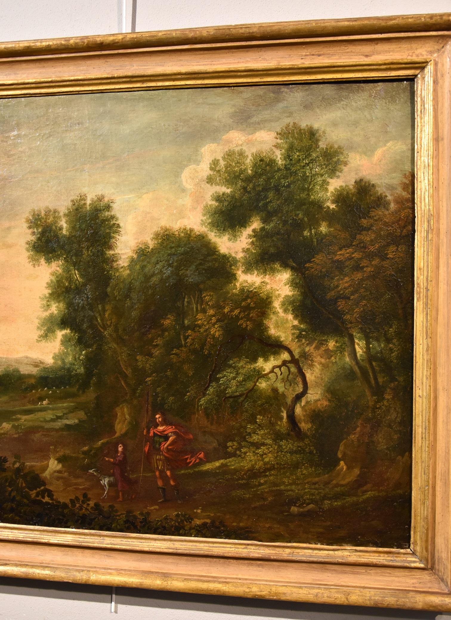 Dughet Woodland Landscape Old Master Paint Huile sur toile 17ème siècle Italie Art en vente 1