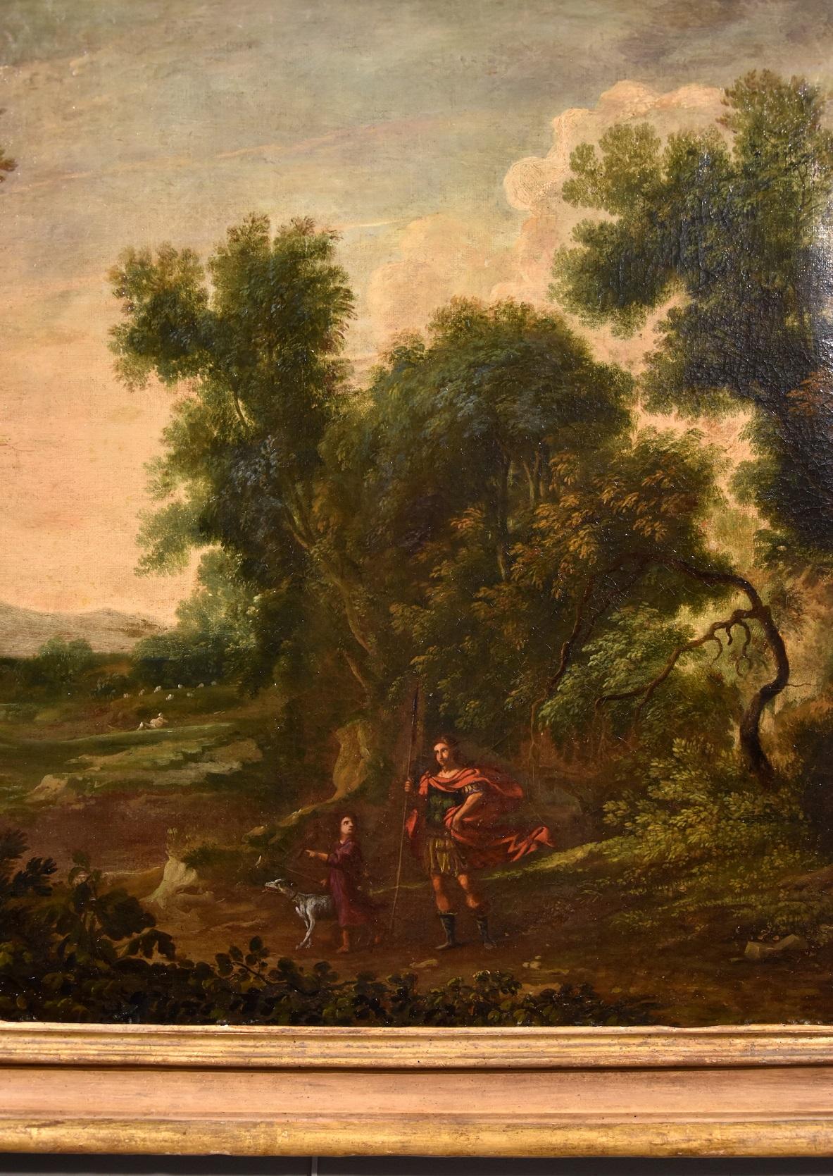 Dughet Woodland Landscape Old Master Paint Huile sur toile 17ème siècle Italie Art en vente 3