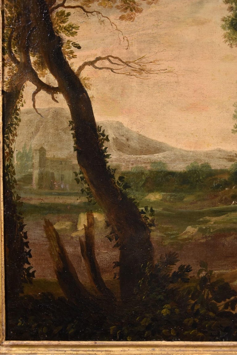 Dughet Woodland Landscape Old master Paint Oil on canvas 17th Century Italy Art For Sale 5