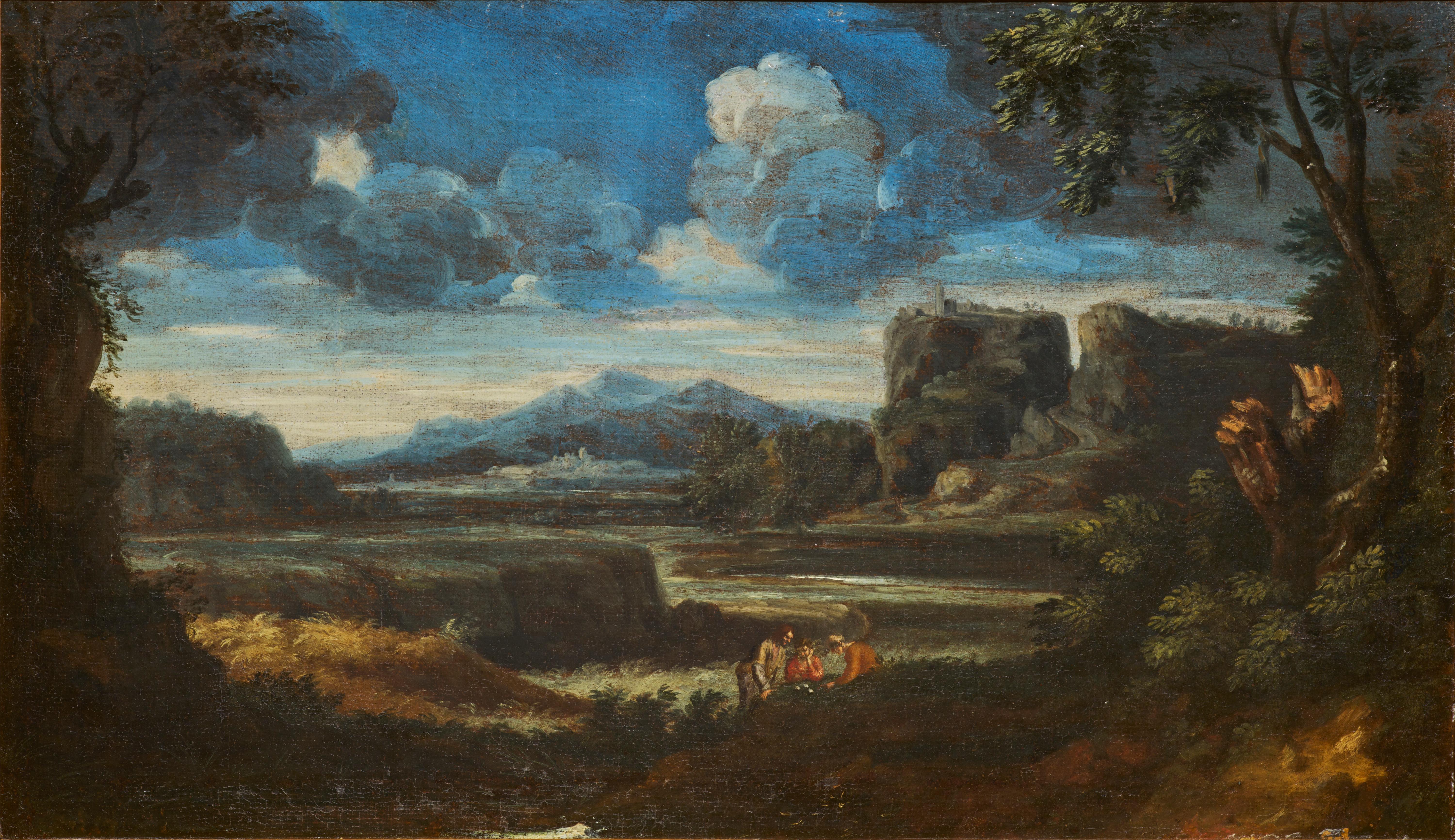Italienische Landschaft mit Jack-Spielern, ein Gemälde von Gaspard Dughet (1615 - 1675) im Angebot 1