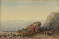 Antique Battle -  Watercolor by Gaspard Gobaud - 19th Century