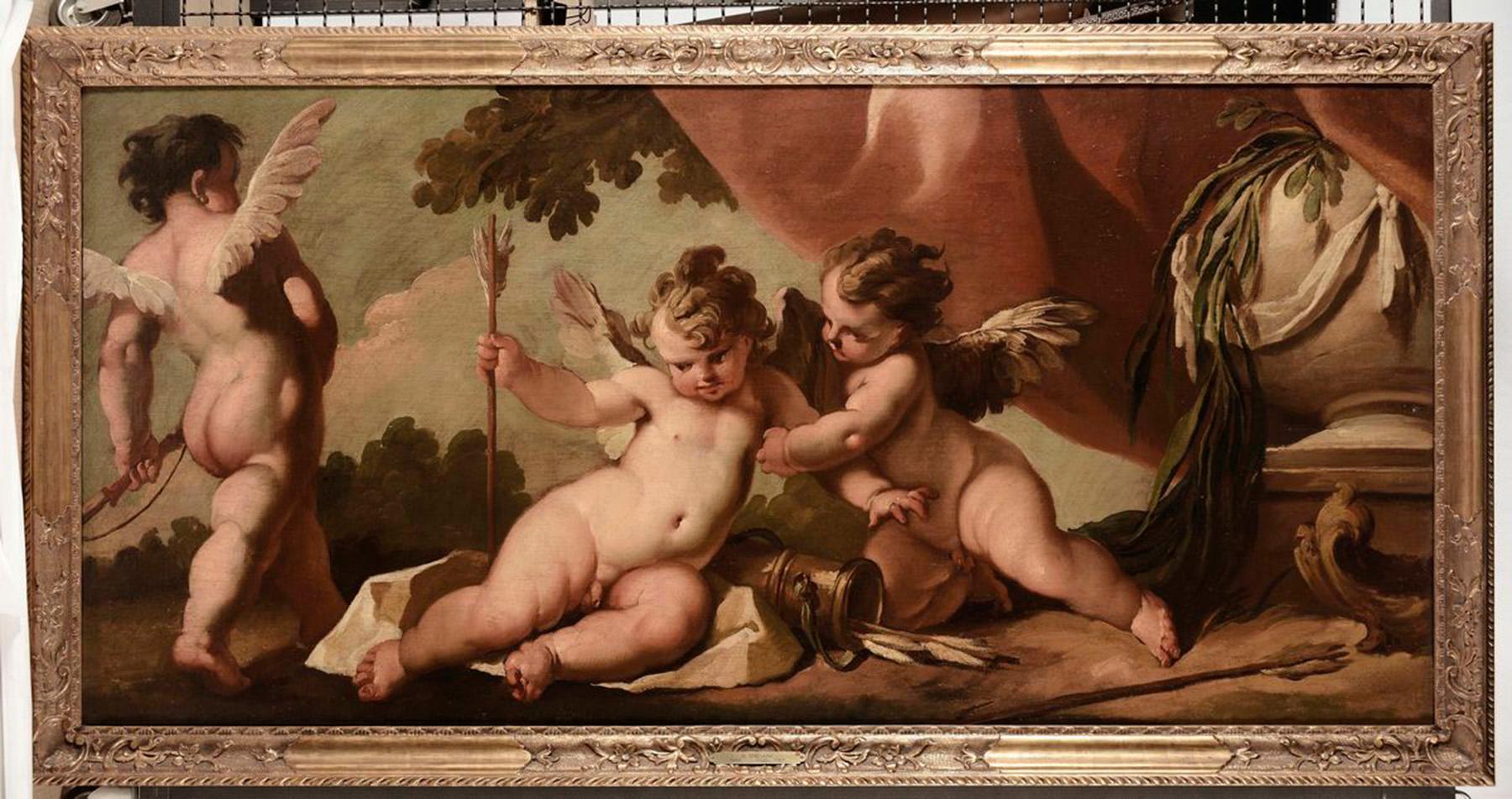 XVIII secolo di Gaspare Diziani Amorini in gioco Olio su tela in vendita 1