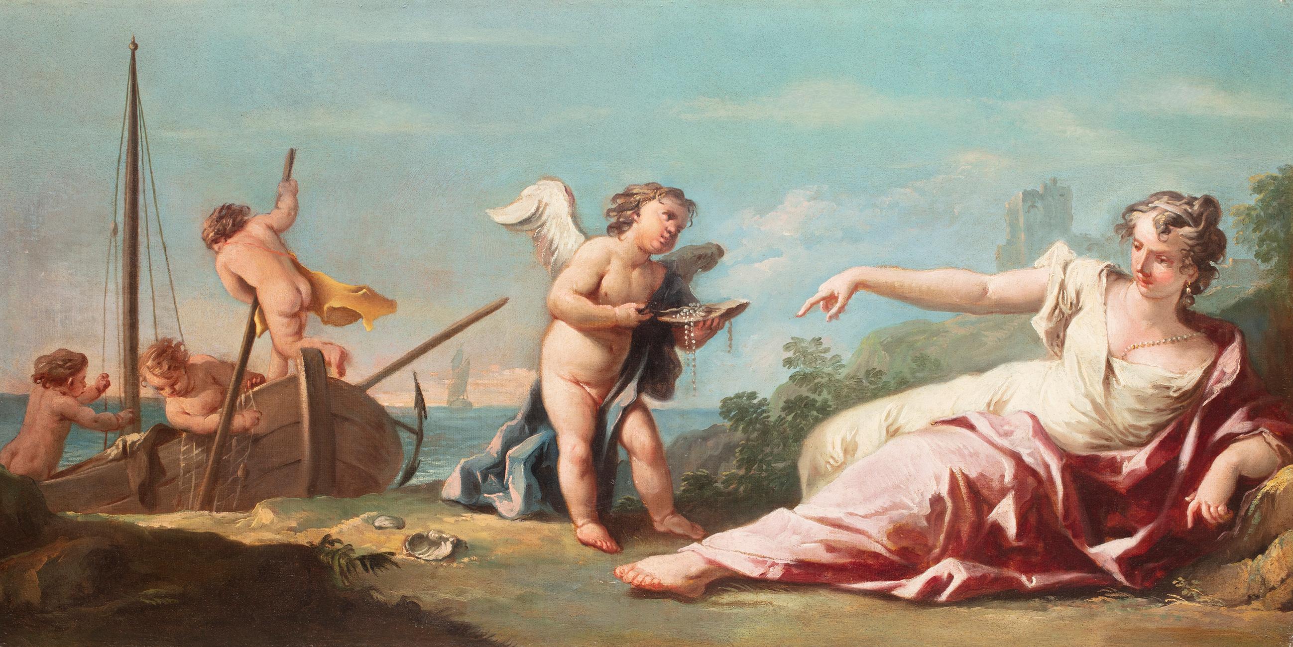 Gaspare Diziani Venus mit Amor, Ölgemälde auf Leinwand, 18. Jahrhundert im Angebot 1