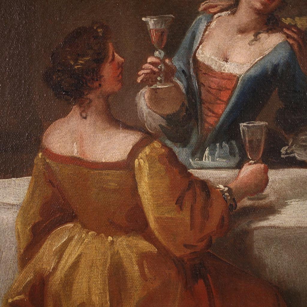 18th Century Oil on Canvas Venetian School Interior Scene Painting, 1750 8