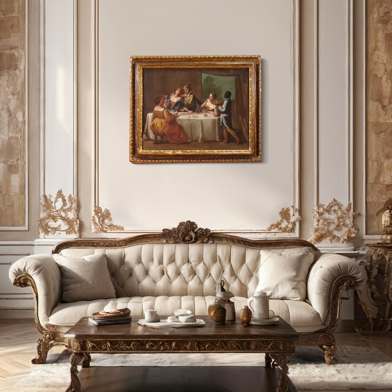 18th Century Oil on Canvas Venetian School Interior Scene Painting, 1750 11