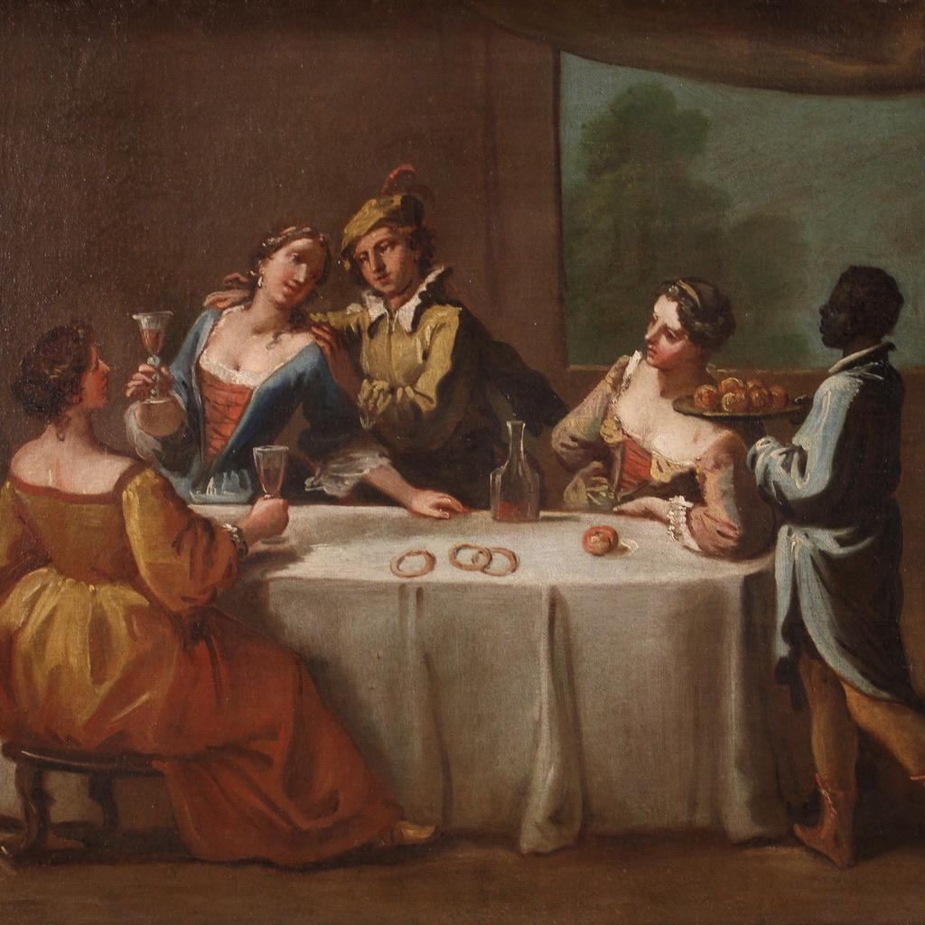 18th Century Oil on Canvas Venetian School Interior Scene Painting, 1750 - Interior Painting Brown di Gaspare Diziani