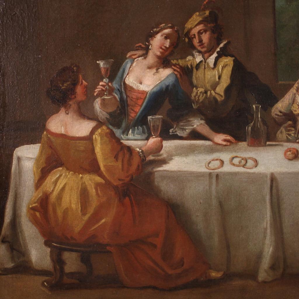18th Century Oil on Canvas Venetian School Interior Scene Painting, 1750 1