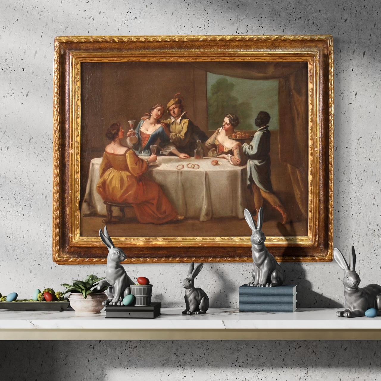 18th Century Oil on Canvas Venetian School Interior Scene Painting, 1750 3