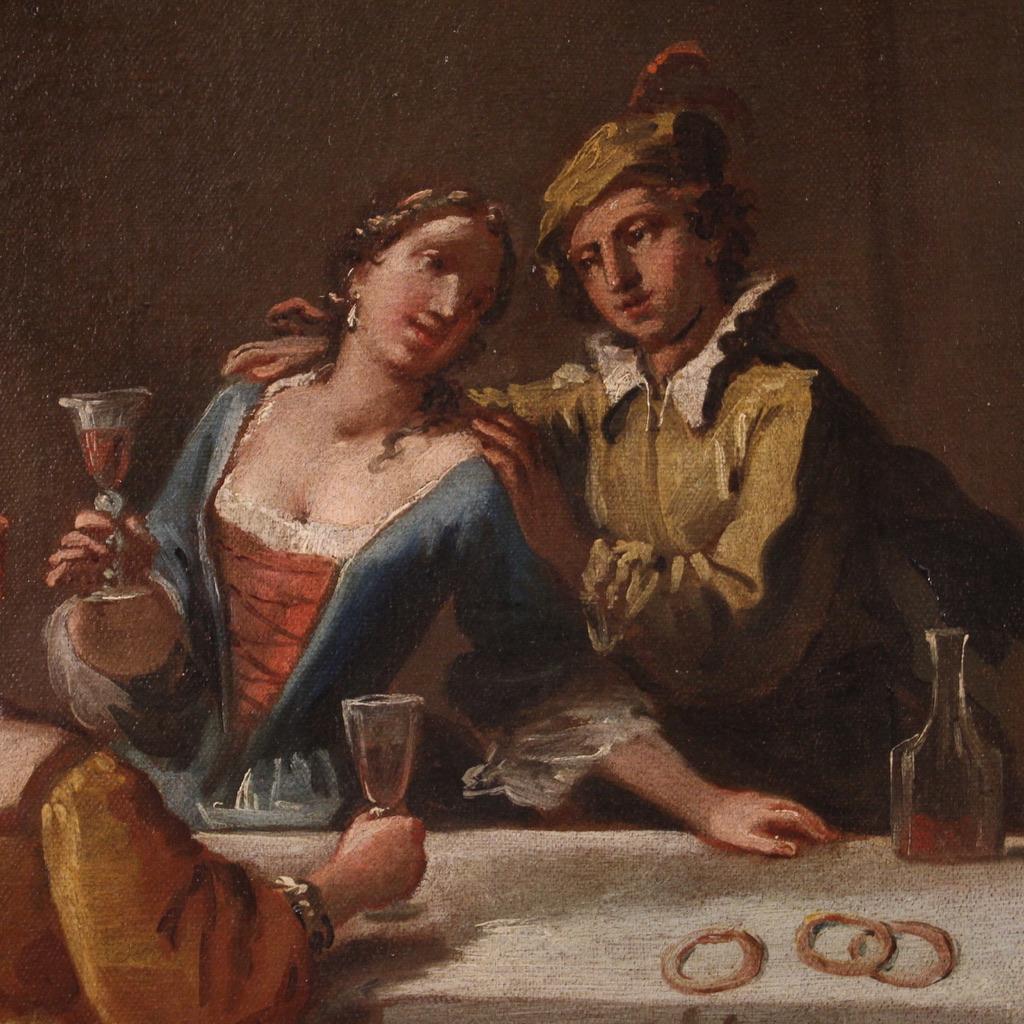 18th Century Oil on Canvas Venetian School Interior Scene Painting, 1750 4