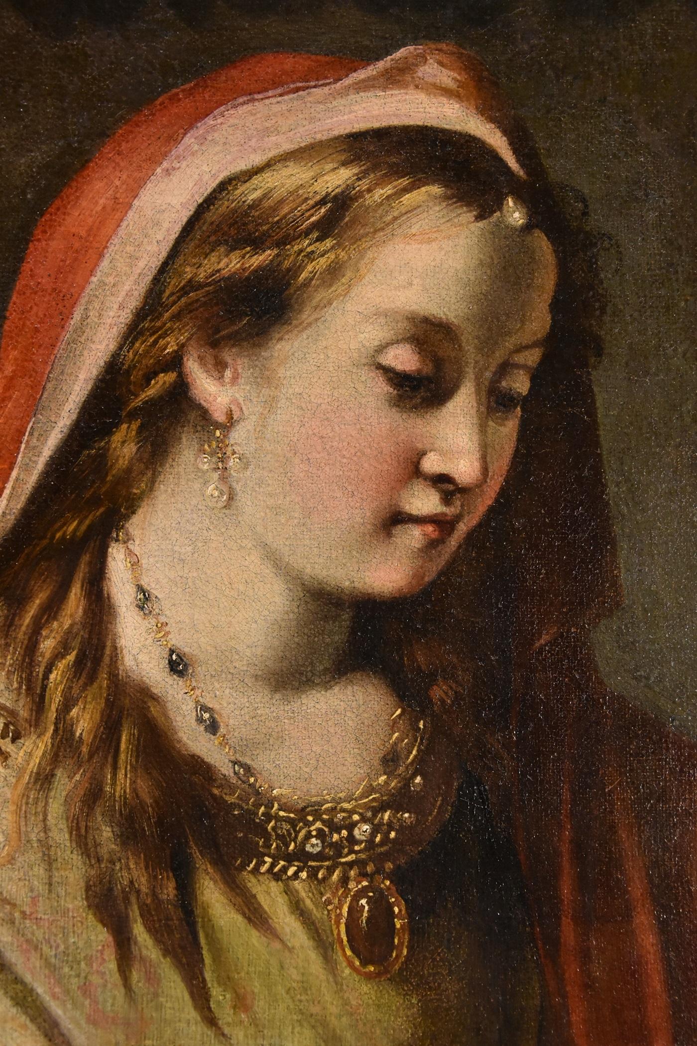 Gaspare Diziani (Belluno 1689 - Venedig 1767)

Bildnis einer jungen Prinzessin (Salome?)

Öl auf Leinwand
42 x 33 cm
Gerahmt 70 x 63 cm

Ein reizvolles Porträt einer schönen jungen Frau mit vertieftem Blick, prächtig gekleidet in ein Kleid aus