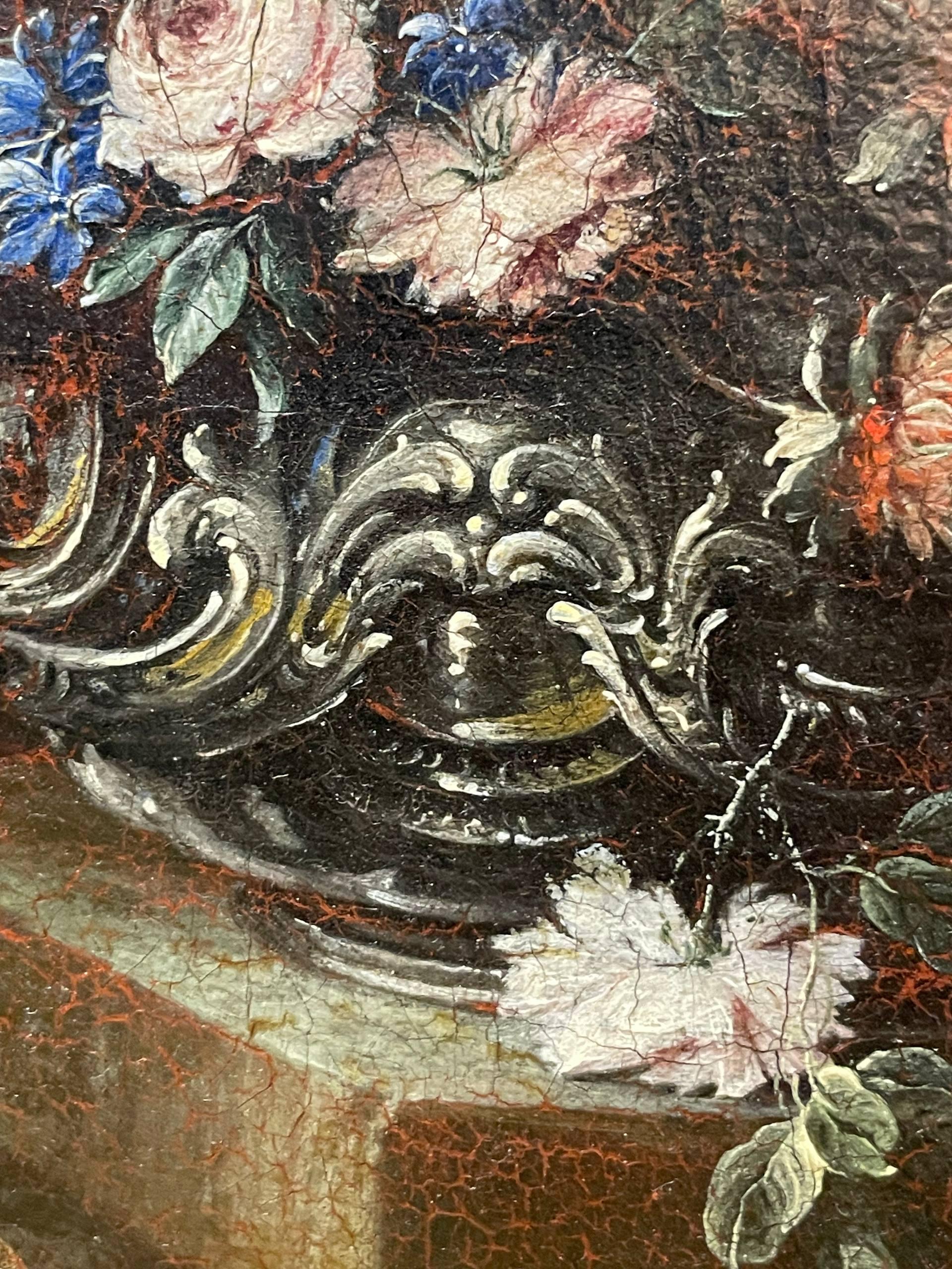 Gaspare Lopez, attributo. Natura morta con fontana, obelisco e cascata di fiori in vendita 10