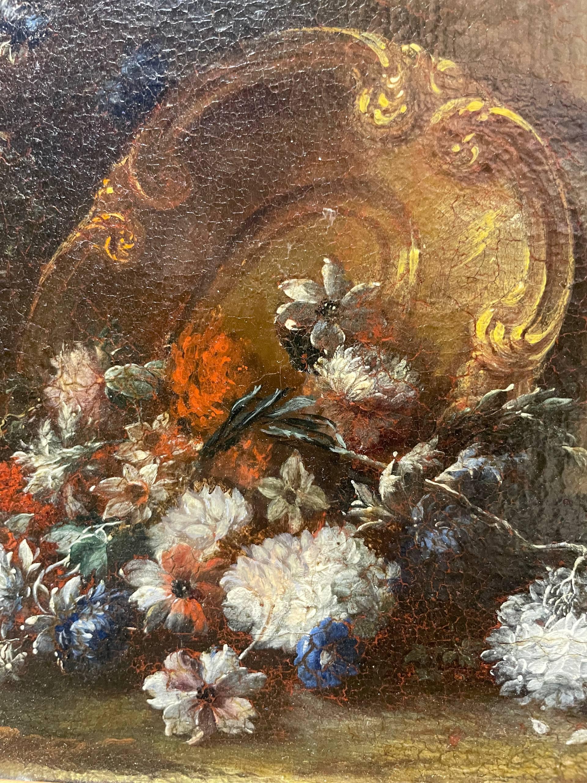 Gaspare Lopez, attributo. Natura morta con fontana, obelisco e cascata di fiori in vendita 11