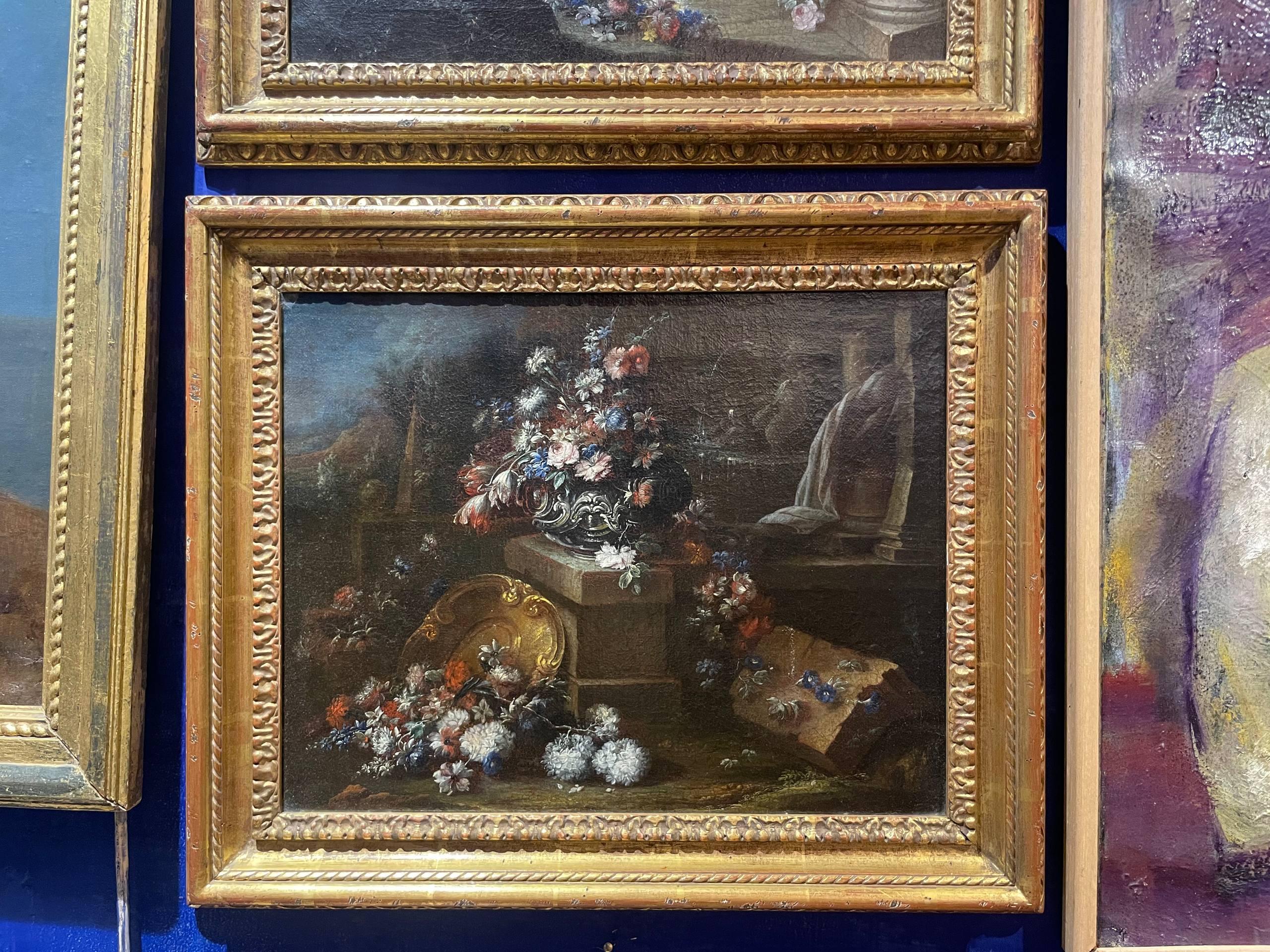 Gaspare Lopez, attributo. Natura morta con fontana, obelisco e cascata di fiori in vendita 15