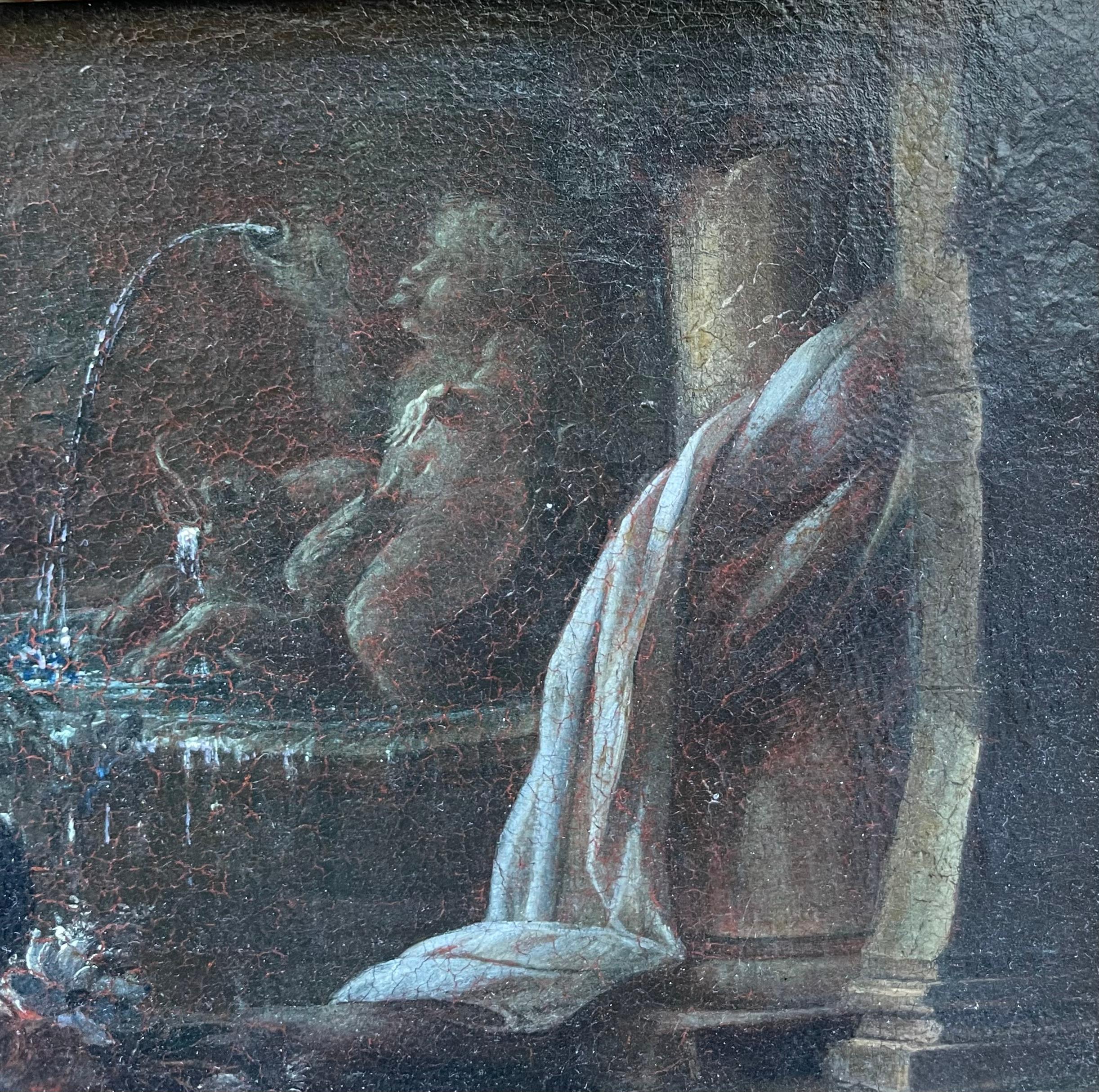 Gaspare Lopez, attributo. Natura morta con fontana, obelisco e cascata di fiori in vendita 5