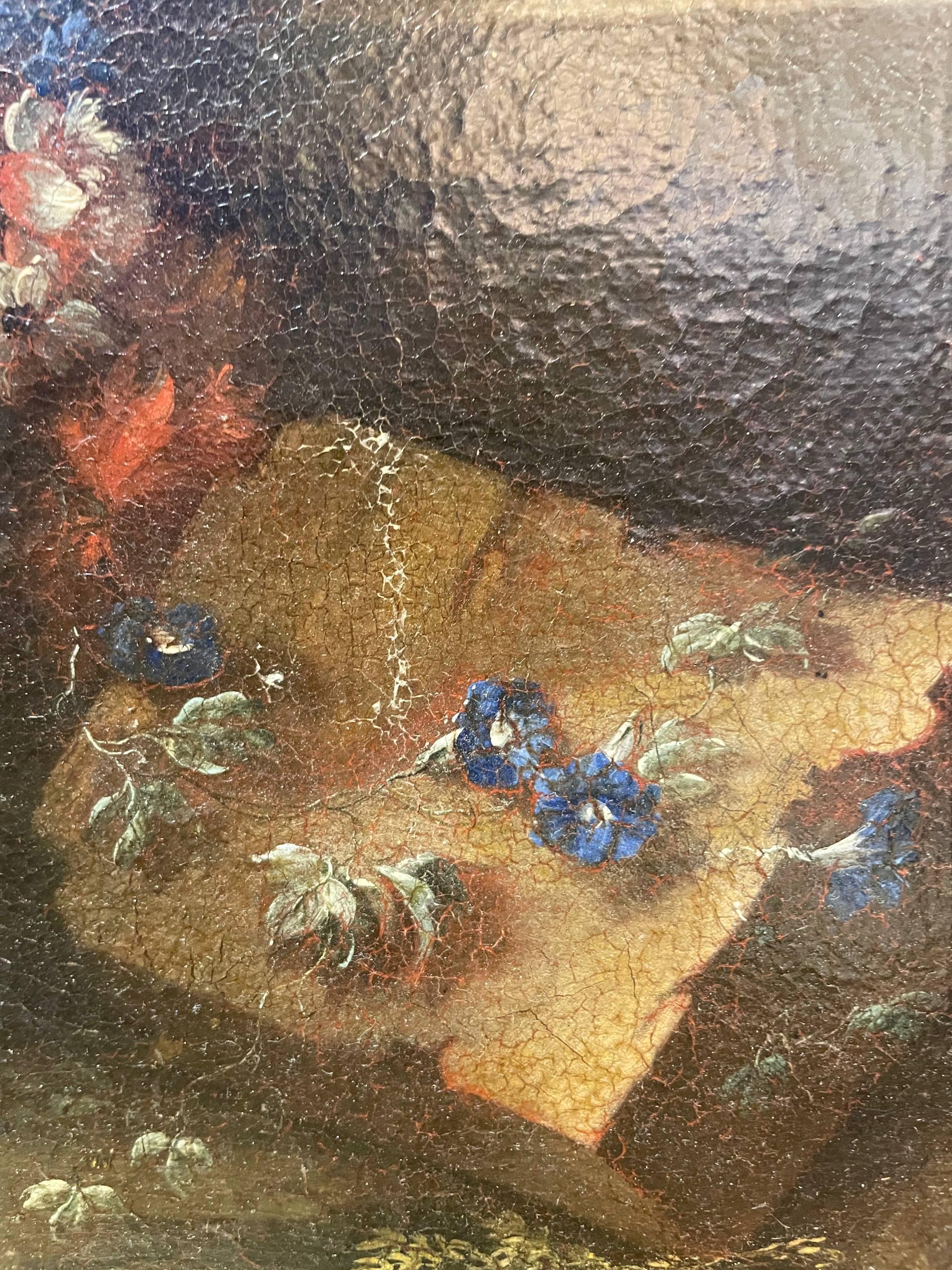 Gaspare Lopez, attributo. Natura morta con fontana, obelisco e cascata di fiori in vendita 6