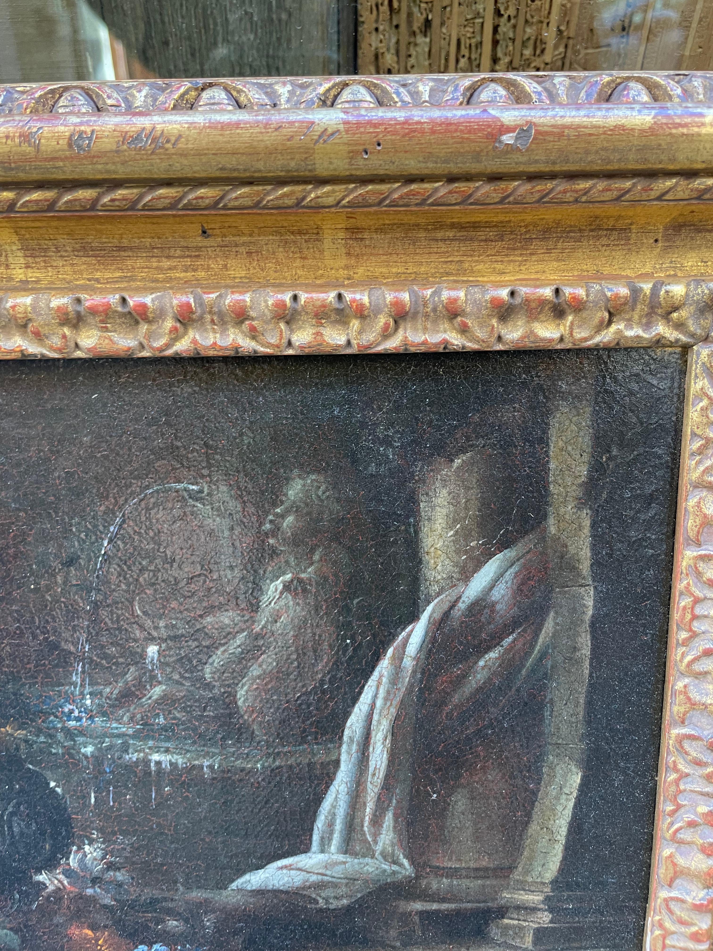 Gaspare Lopez, attributo. Natura morta con fontana, obelisco e cascata di fiori in vendita 8