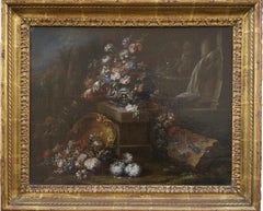 Gaspare Lopez, attrib. Still Life with Fountain, Obelisk and Cascade of Flowers