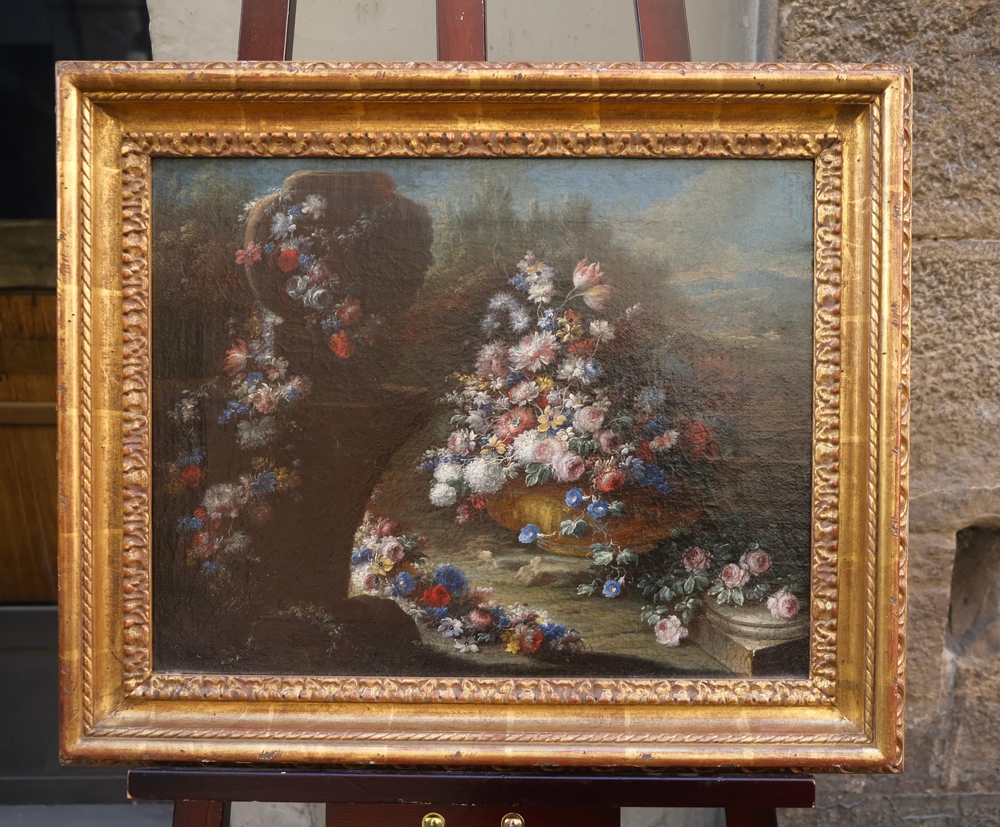 Still Life with Large Vase and Cascade of Flowers in a Garden, Naples, c. 1720 im Angebot 5