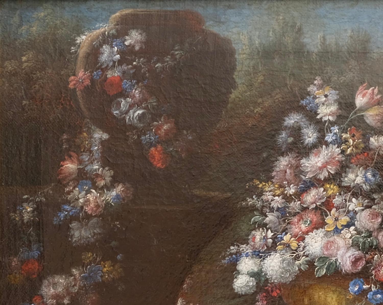 Still Life with Large Vase and Cascade of Flowers in a Garden, Naples, c. 1720 (Barock), Painting, von Gaspare Lopez