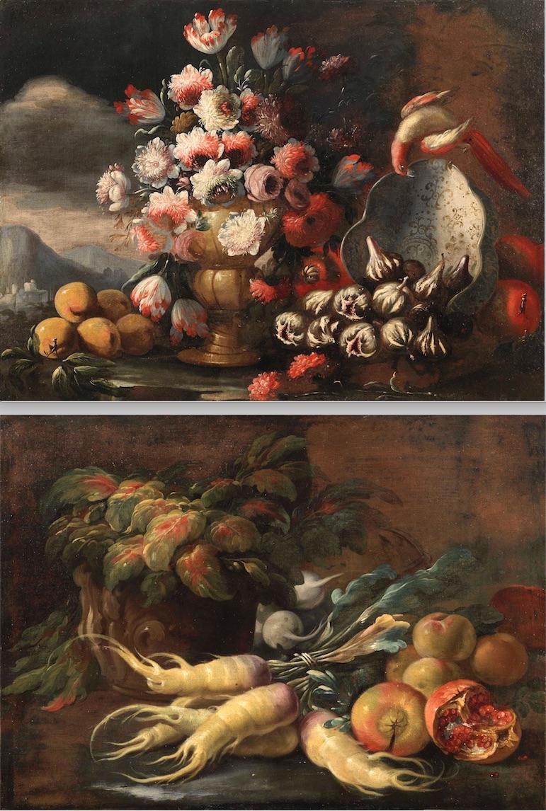 Two Exceptional Italian 18th Century Still-Life Paintings by Lopez & Houbraken