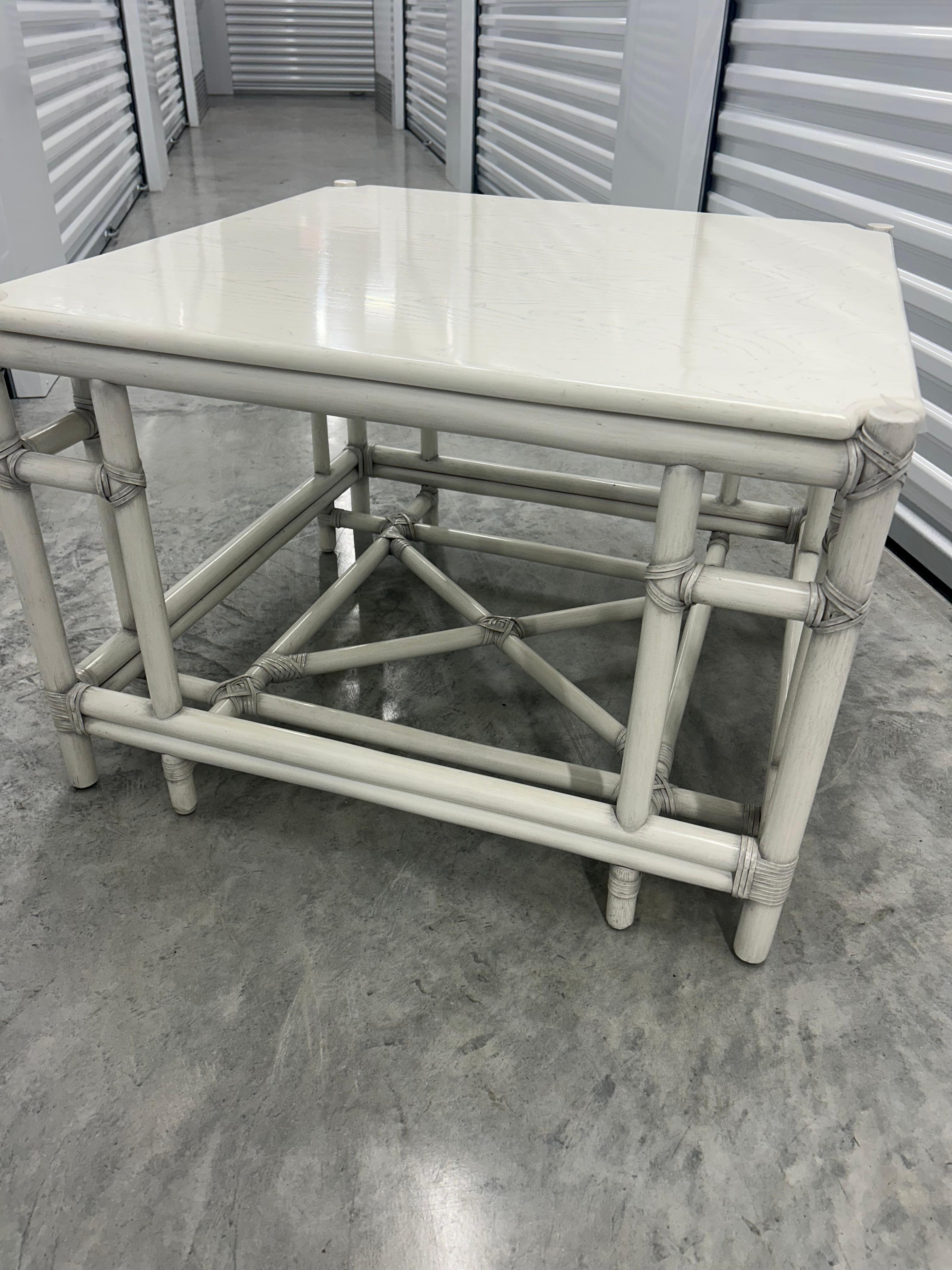 Italian Gasparucci Italo  signed, white bamboo lacquer coffee table 2 others  available For Sale