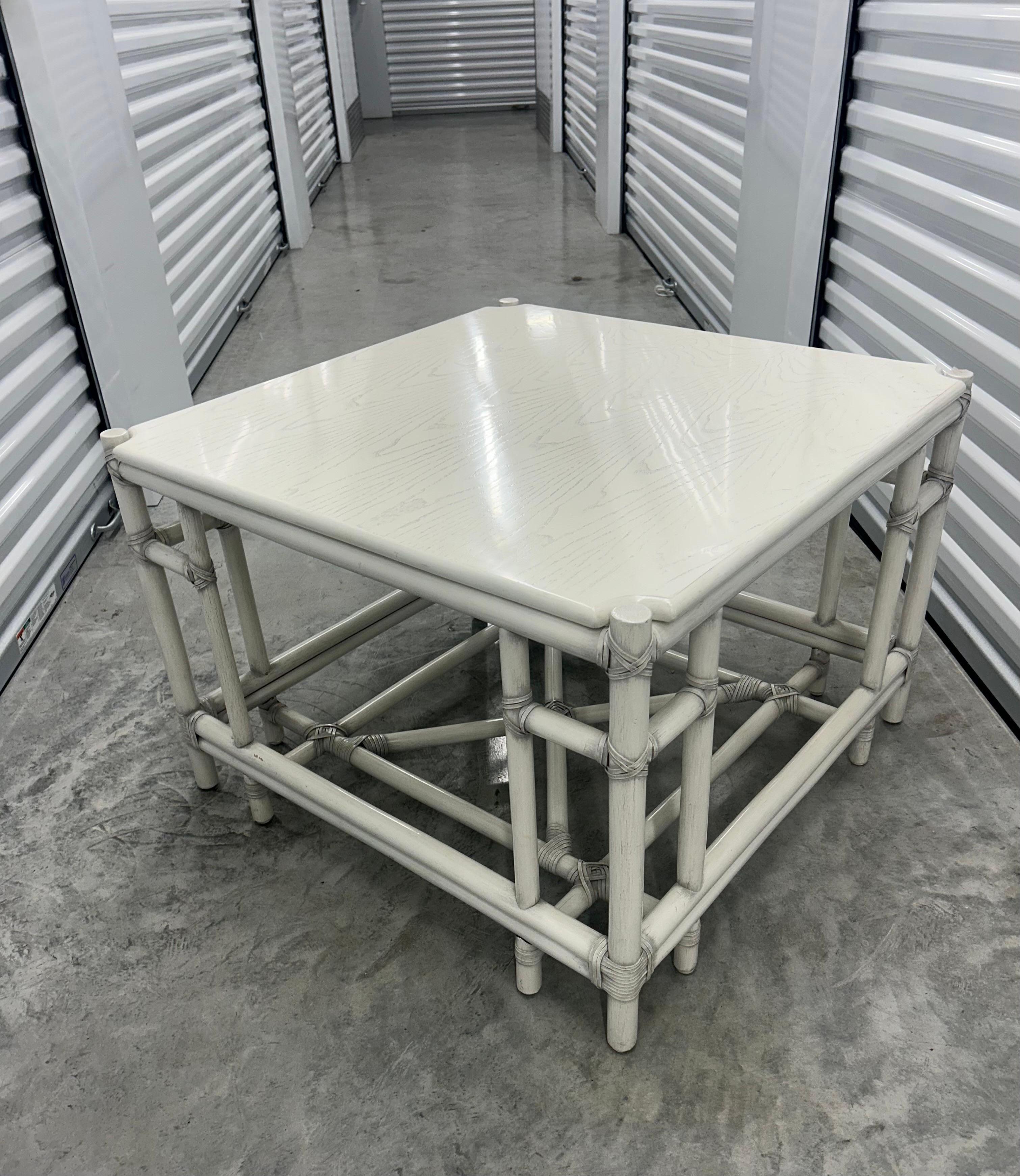 Painted Gasparucci Italo  signed, white bamboo lacquer coffee table 2 others  available For Sale