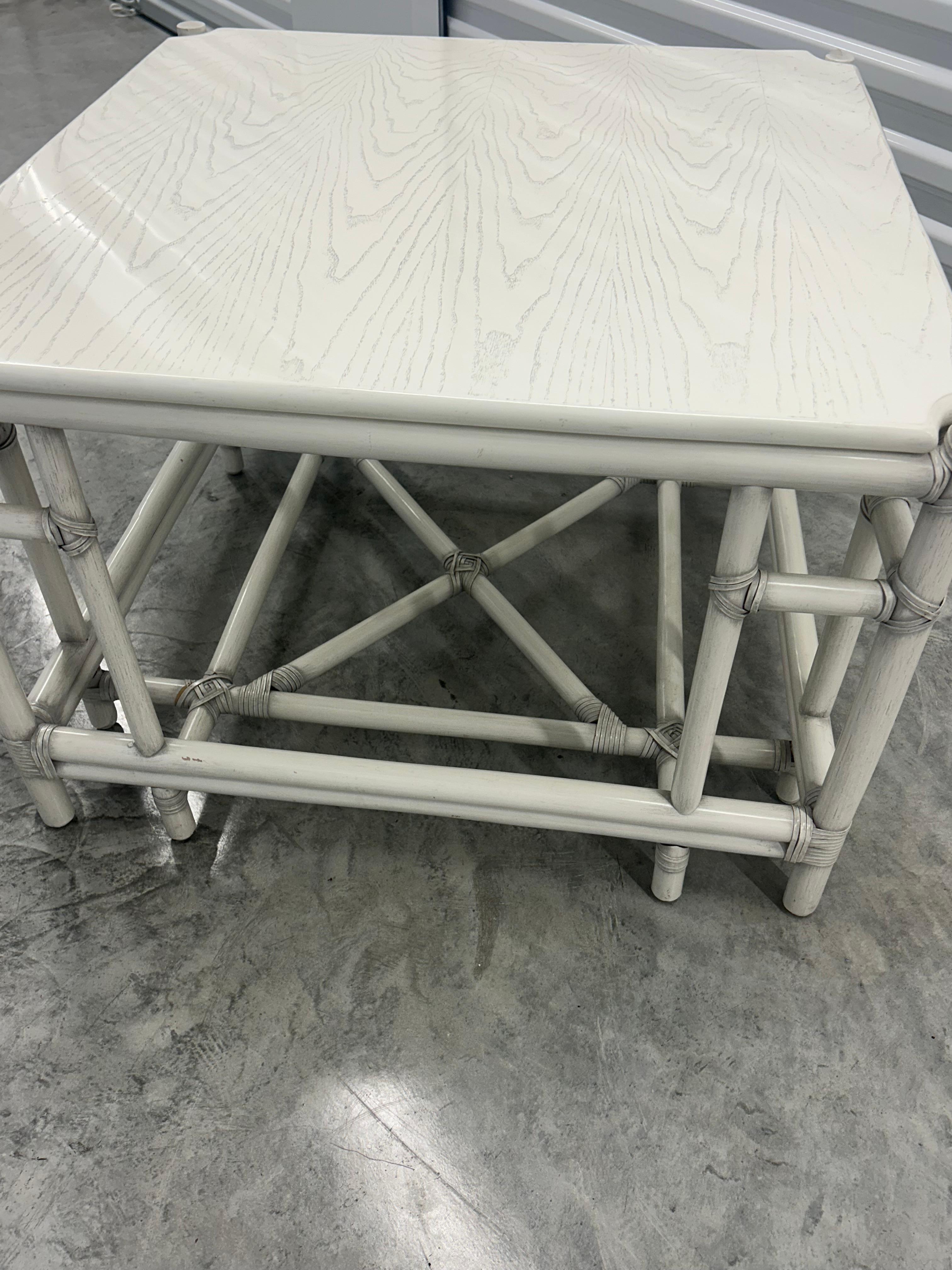 Leather Gasparucci Italo  signed, white bamboo lacquer coffee table 2 others  available For Sale