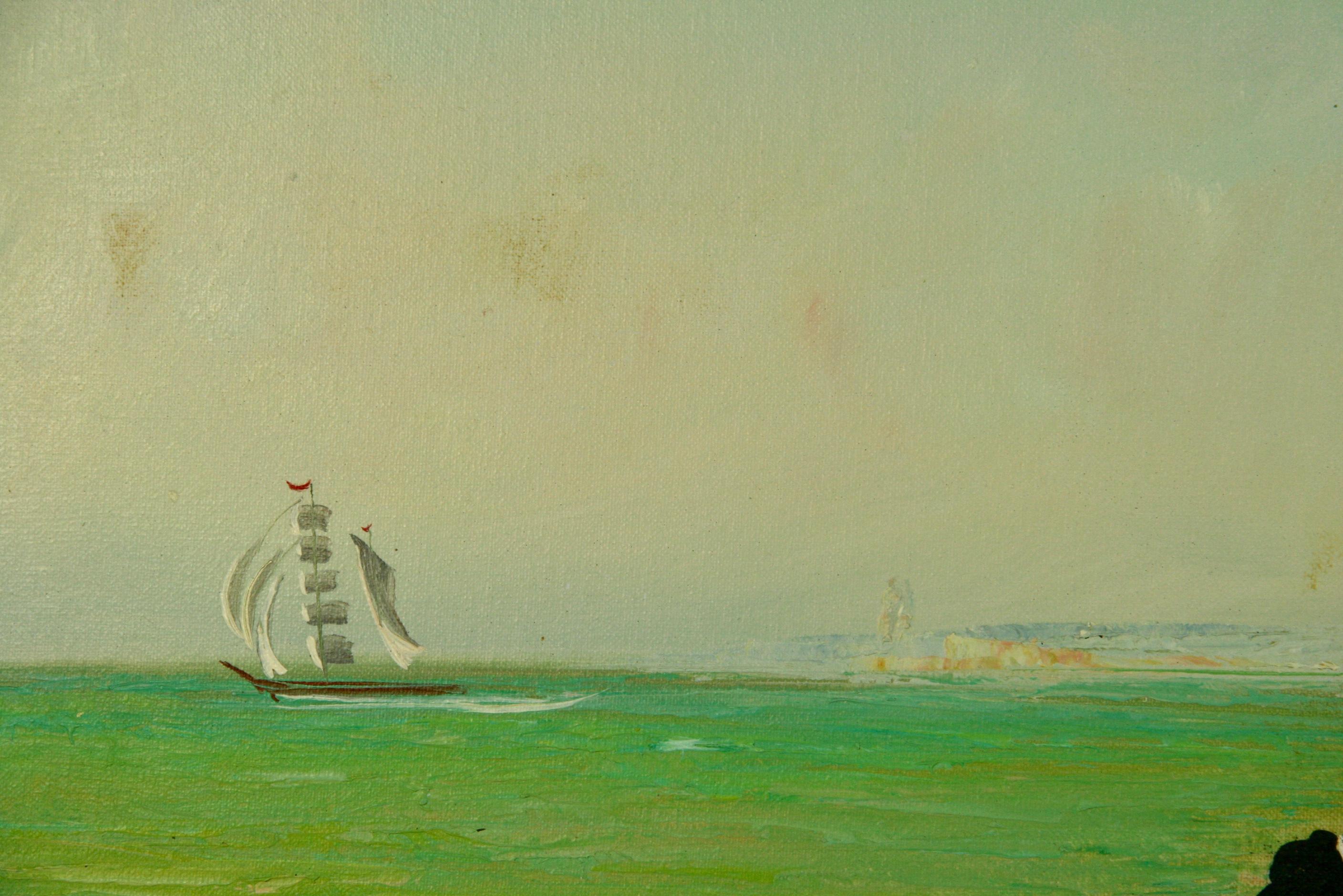 Antiguo  Impresionista  Capitán de mar con nieto Figurativa  Paisaje marino en venta 3