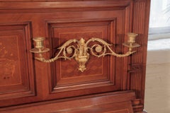 Gast Upright Piano Quartered Walnut Neoclassical Inlay Brass Candlesticks