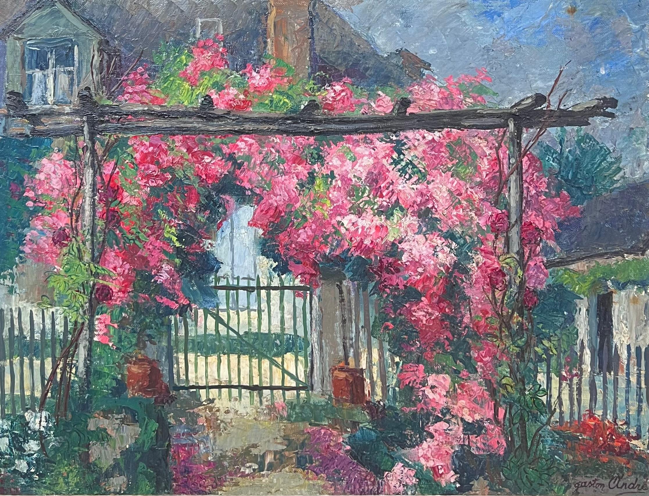 Arco da giardino fiorito impressionista francese del 1950 firmato Impressionista - Still-Life Painting Grigio di Gaston ANDRE (1884-1970)