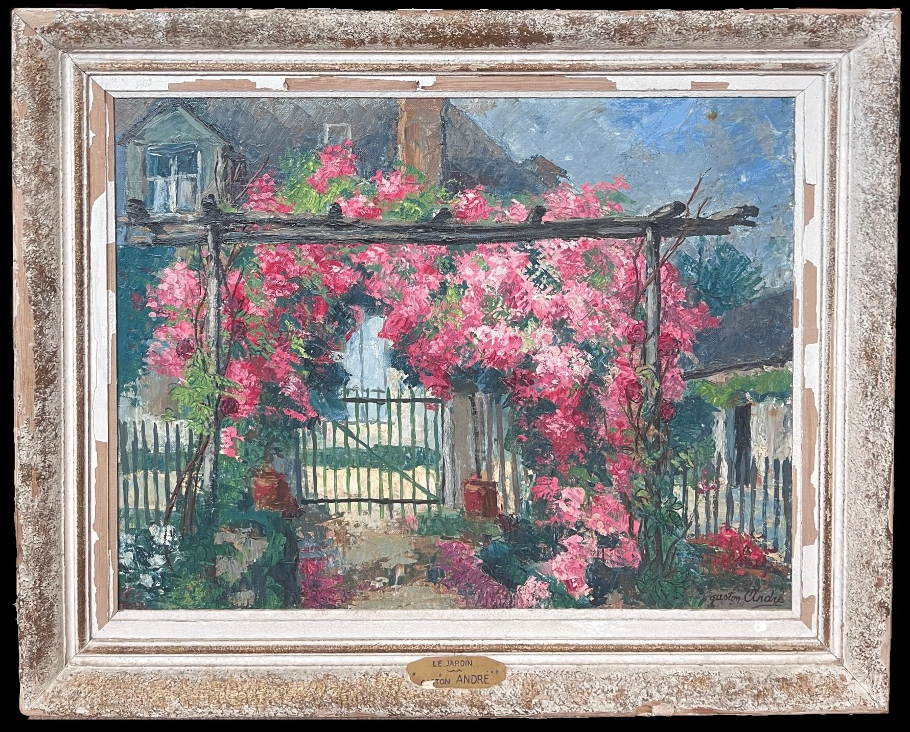 Still-Life Painting di Gaston ANDRE (1884-1970) - Arco da giardino fiorito impressionista francese del 1950 firmato Impressionista