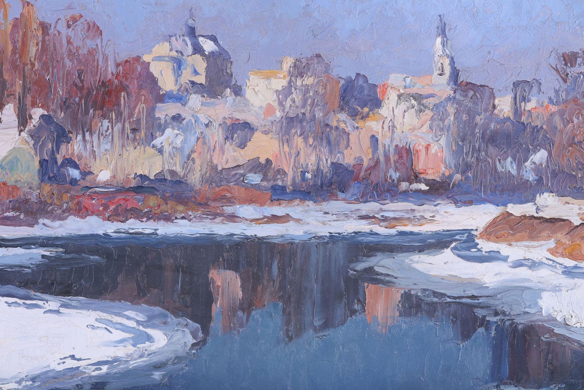 A Winter River Scene - Impressionist Painting by Gaston Balande