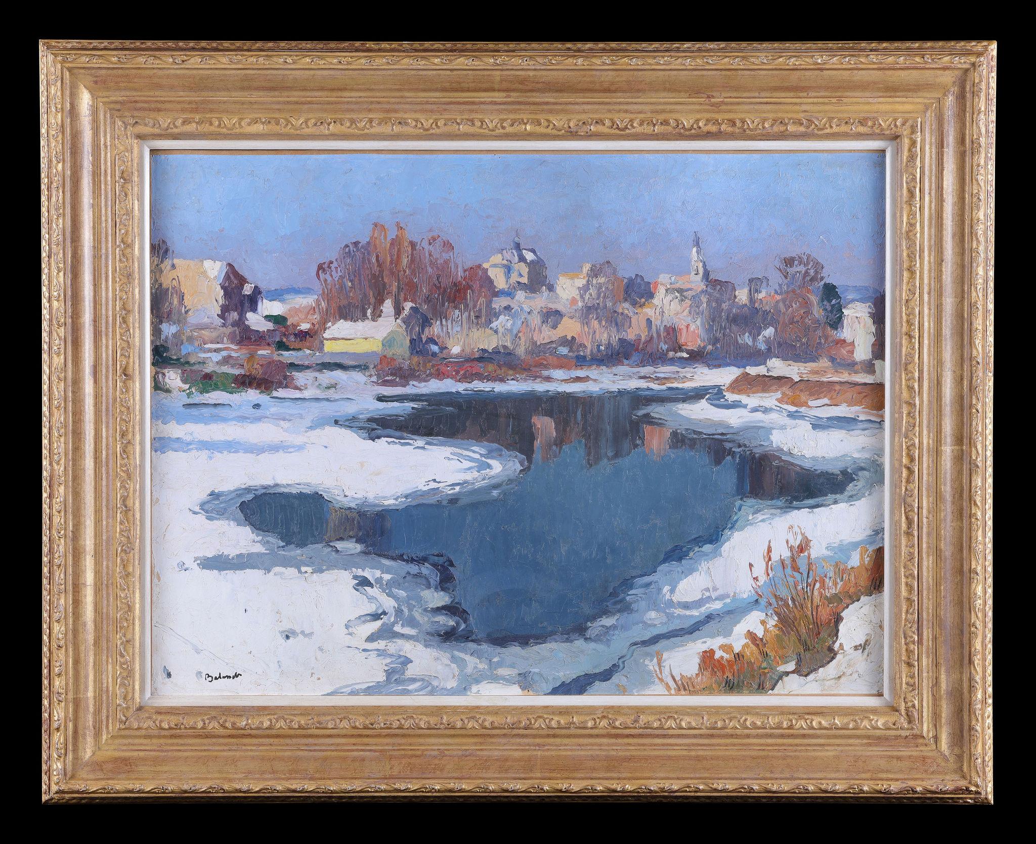 A Winter River Scene - Painting by Gaston Balande