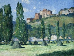 Le château de Castelnaud - Huile du 20ème siècle, paysage de château français par G Balande