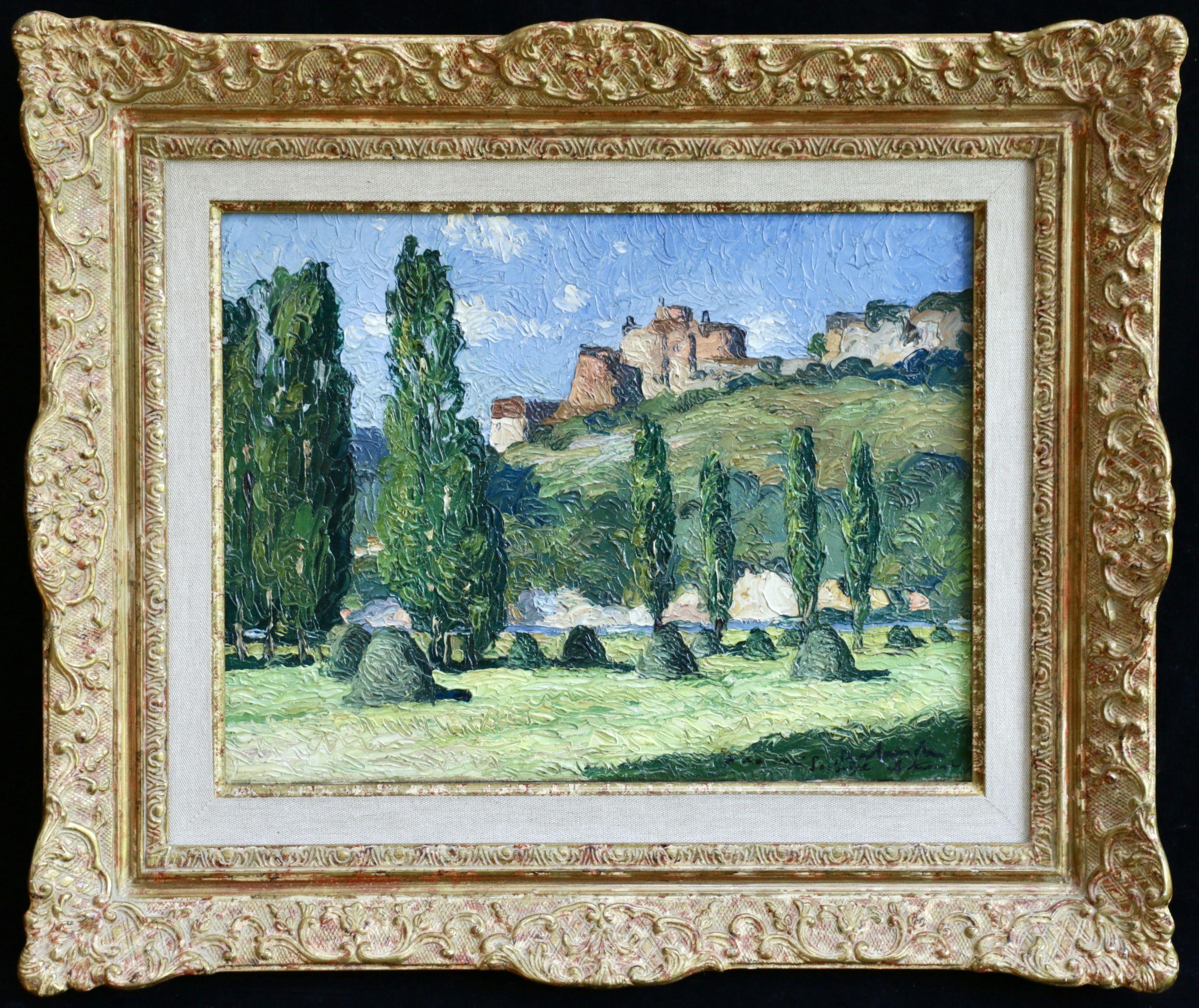 Le Chateau de Castelnaud- 20th Century Oil, French Castle Landscape by G Balande - Painting by Gaston Balande