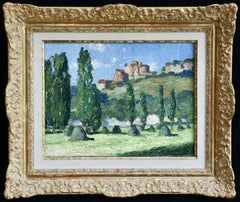 Vintage Le Chateau de Castelnaud- 20th Century Oil, French Castle Landscape by G Balande