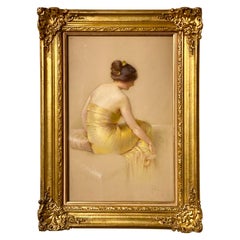 Gaston Bouy '1866-1935' a Young Beauty, Seated, Wearing a Satin Evening Dress