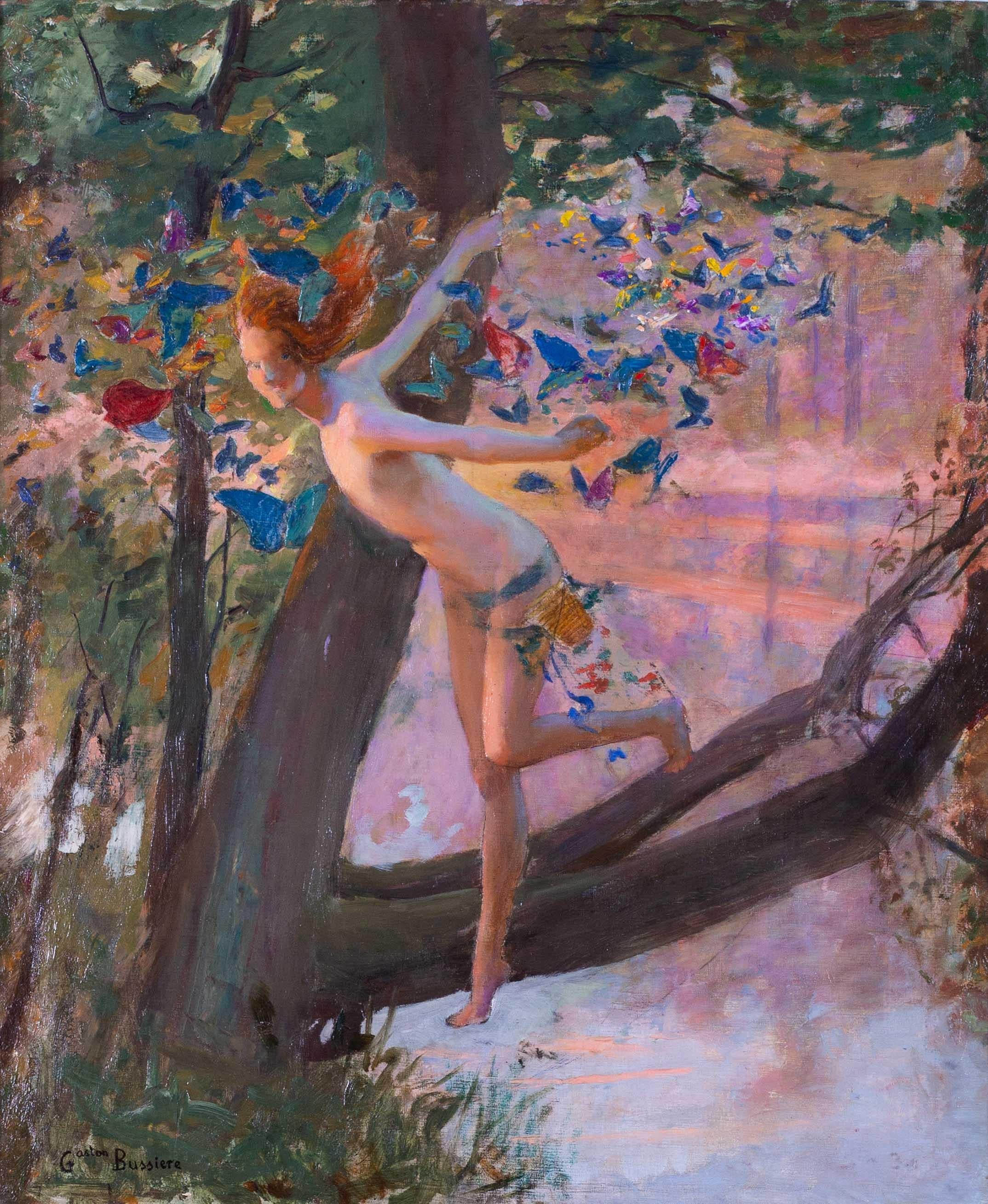 French early 20th Century oil painting of a summer sprite by Gaston Bussiere For Sale 1