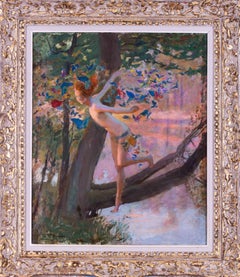 Peinture à l'huile française du début du 20e siècle représentant une pelote d'été par Gaston Bussiere