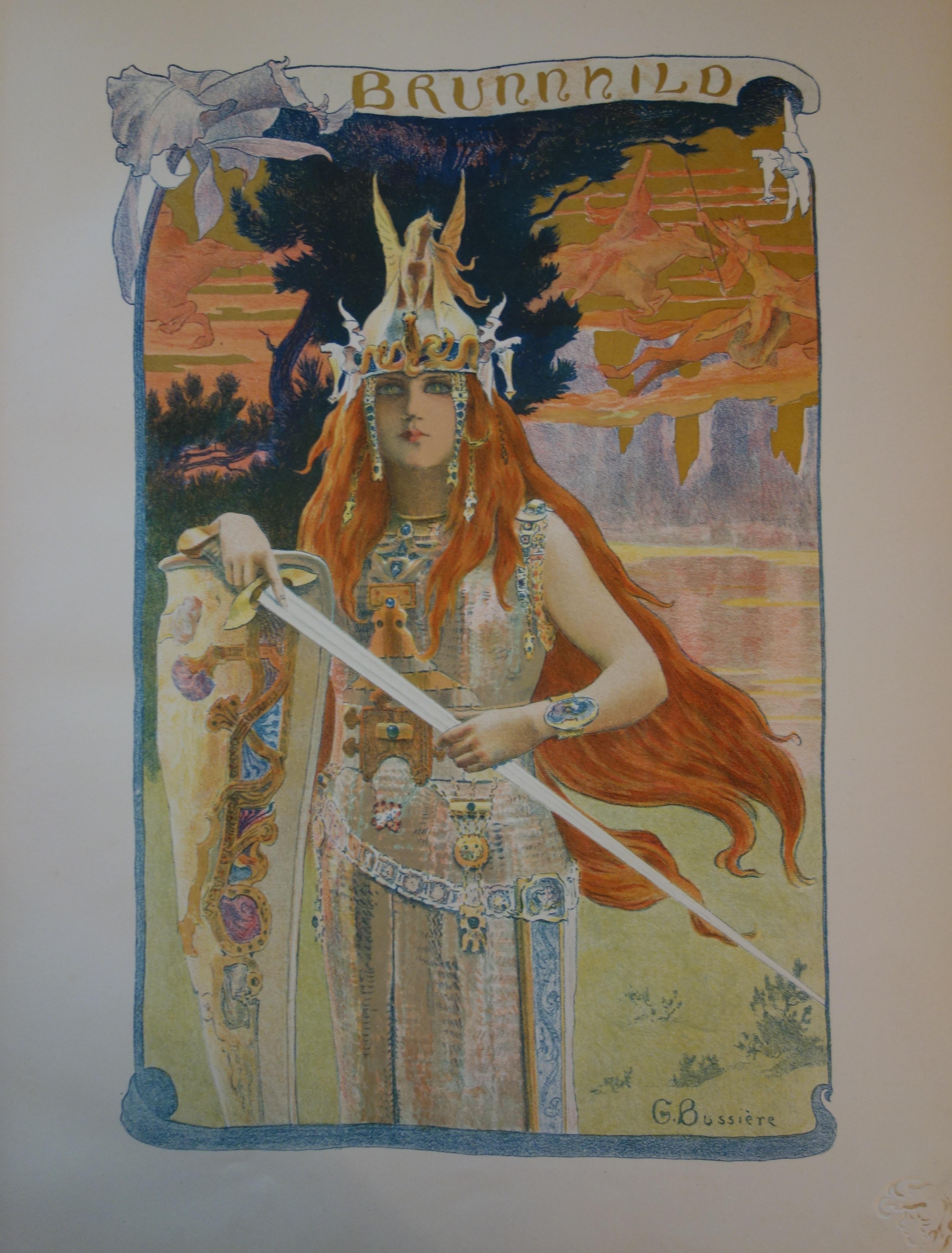 Figurative Print de Gaston Bussiere - Wagner : Nibelungos, la valquiria Brunilda - Litografía original - 1898