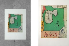 Gaston Chaissac, impression lithographique, composition avec visage, années 1960