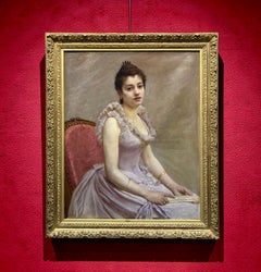 Portrait of a Girl 19th century French painting Signed