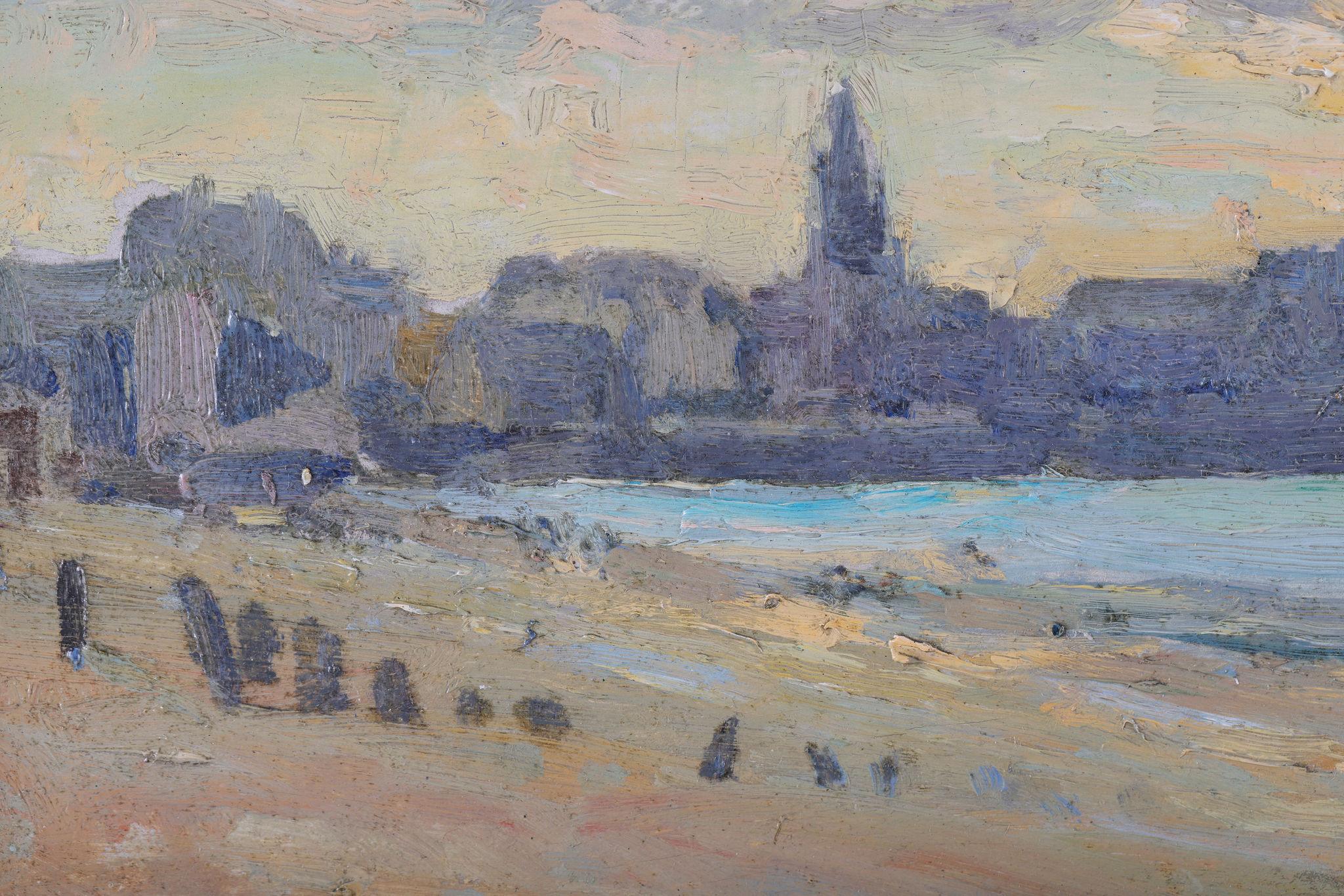 Un giorno d'estate in spiaggia. Di Gaston Cornil. Antico dipinto a olio su pannello in vendita 4