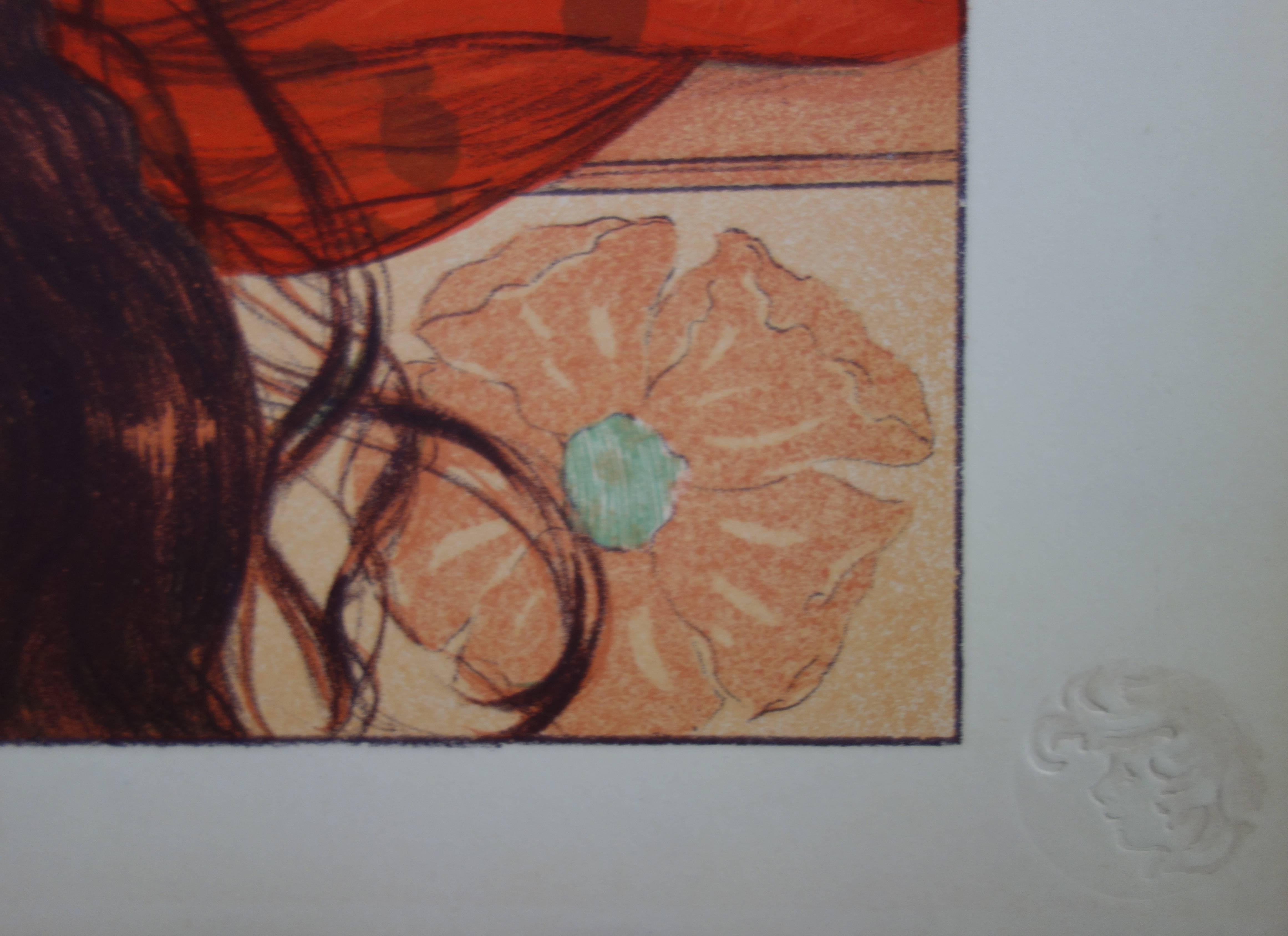 Gaston DARBOUR (1869 - 1964)
Joven con amapolas, 1897

Litografía original (taller Champenois)
Firma impresa en la placa
Sobre vitela, 40 x 31 cm (c. 16 x 12 pulg.)

INFORMACIÓN: Litografía realizada para la carpeta 