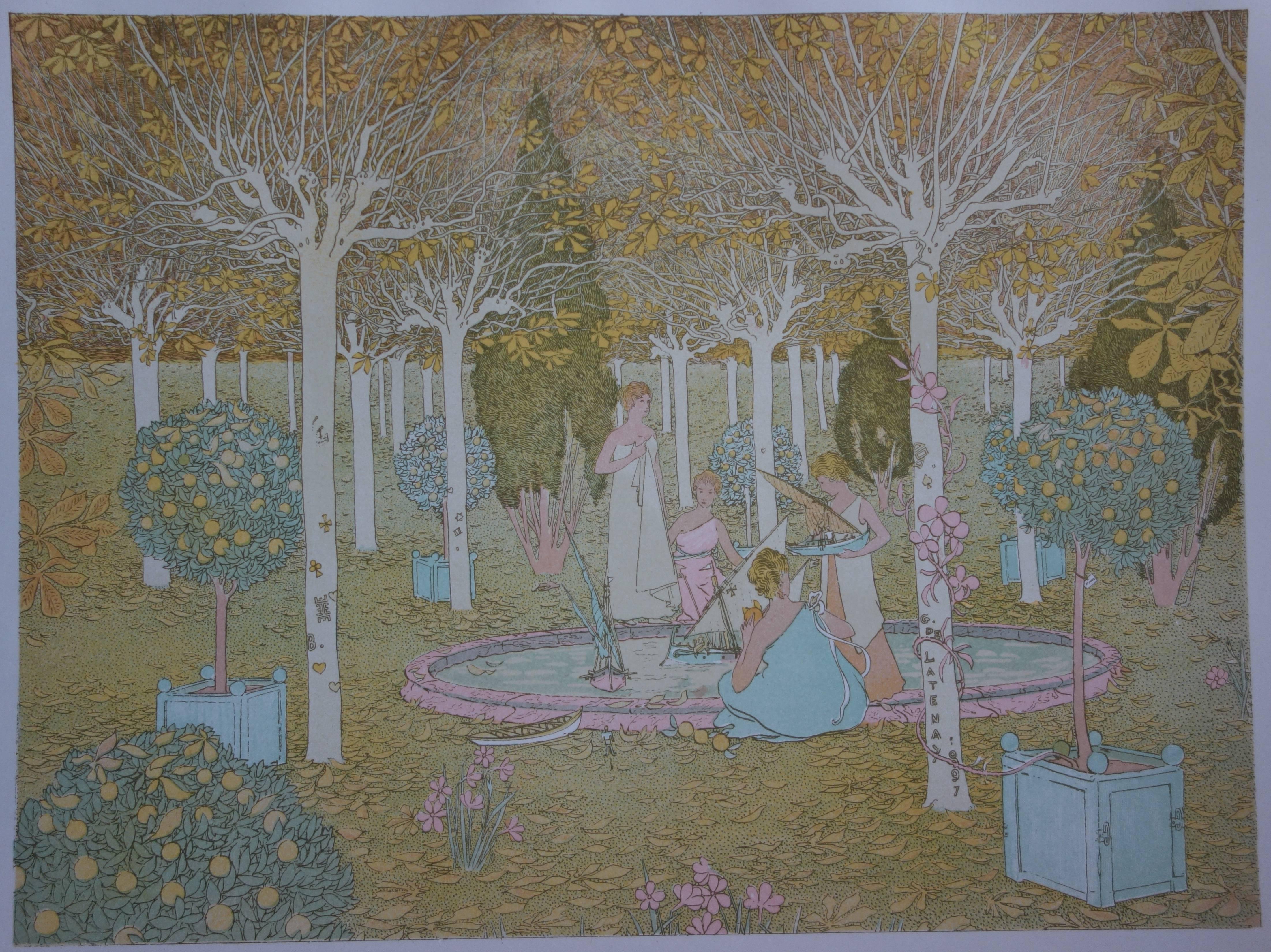 In the Park - Original lithograph (1897/98) - Print by Gaston de Latenay